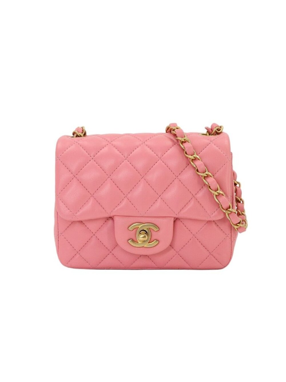 Chanel Mini Quilted Chain Shoulder Bag Lambskin Pink Gold